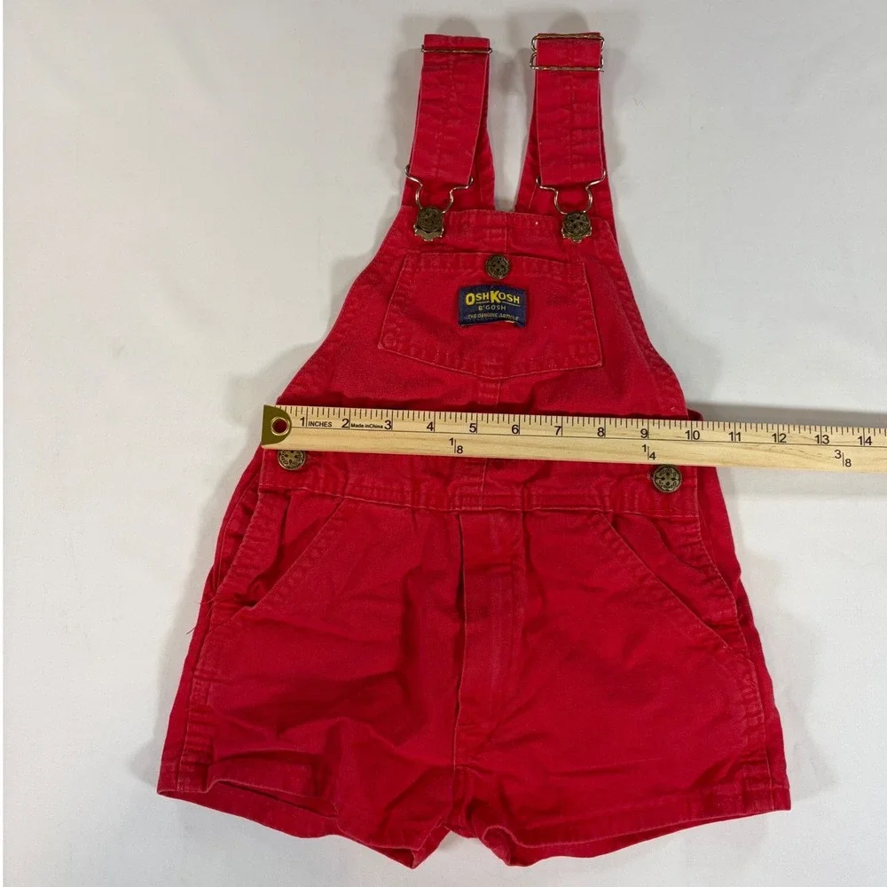 Vtg OshKosh B'gosh Red Cotton Vestbak Shortalls Overalls Made in USA Kids Size 6